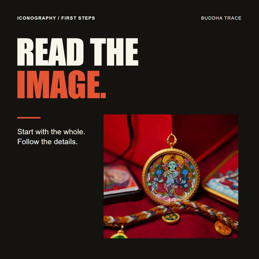 How to Read a Thangka: Posture, Attributes, Halos, and Lotus Thrones editorial cover with original product photography