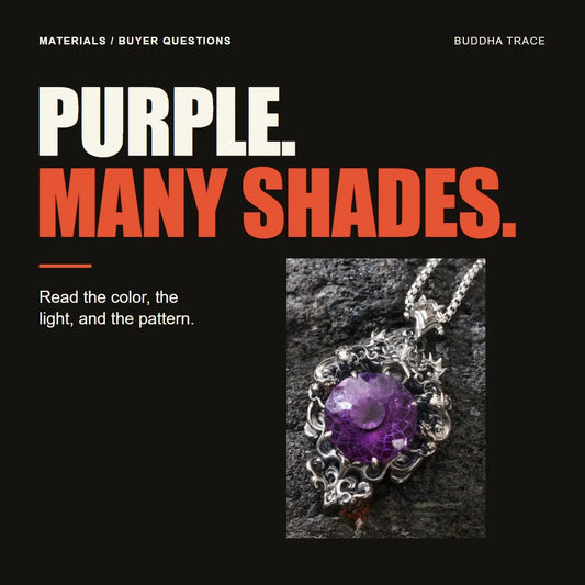 What Color Is Amethyst? Purple Shades, Zoning, and Light editorial cover with Buddhatrace product photography