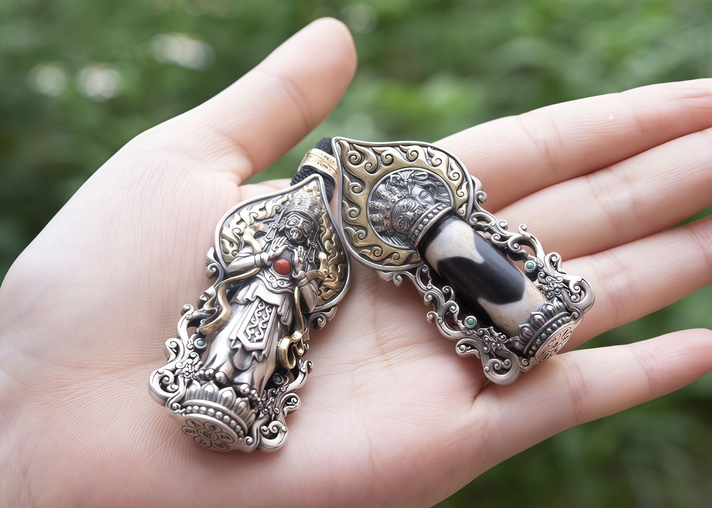 Buddha Trace Tibetan Tashi Dzi Bead pendant Buddha Trace