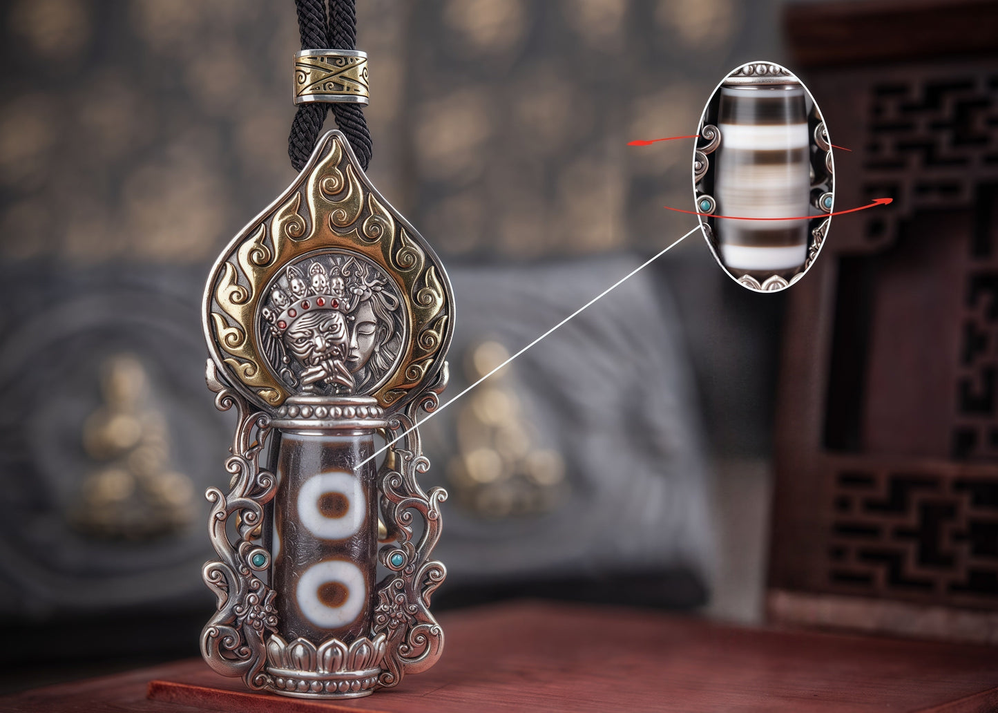 Buddha Trace Tibetan Tashi Dzi Bead pendant Buddha Trace