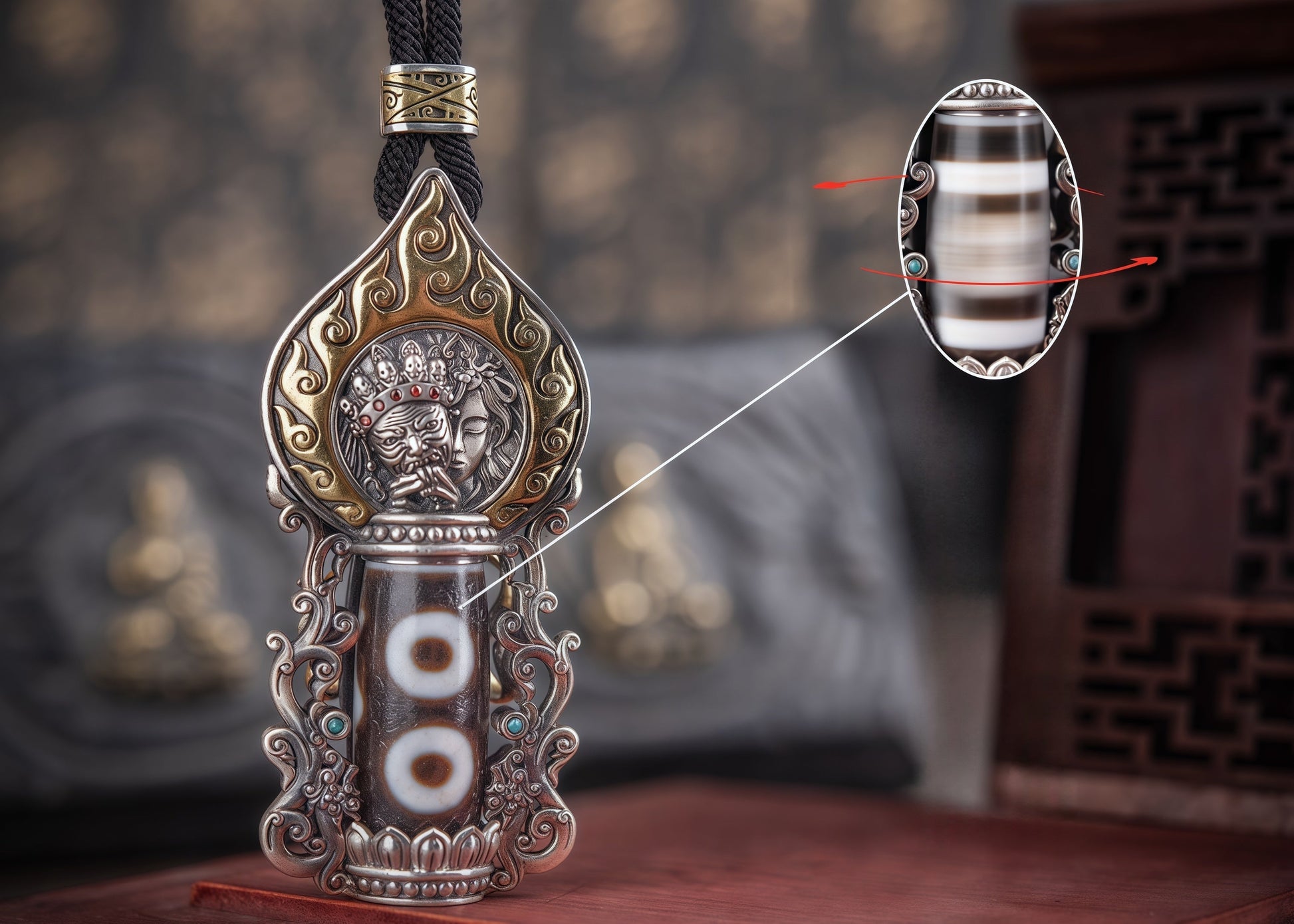 Buddha Trace Tibetan Tashi Dzi Bead pendant Buddha Trace