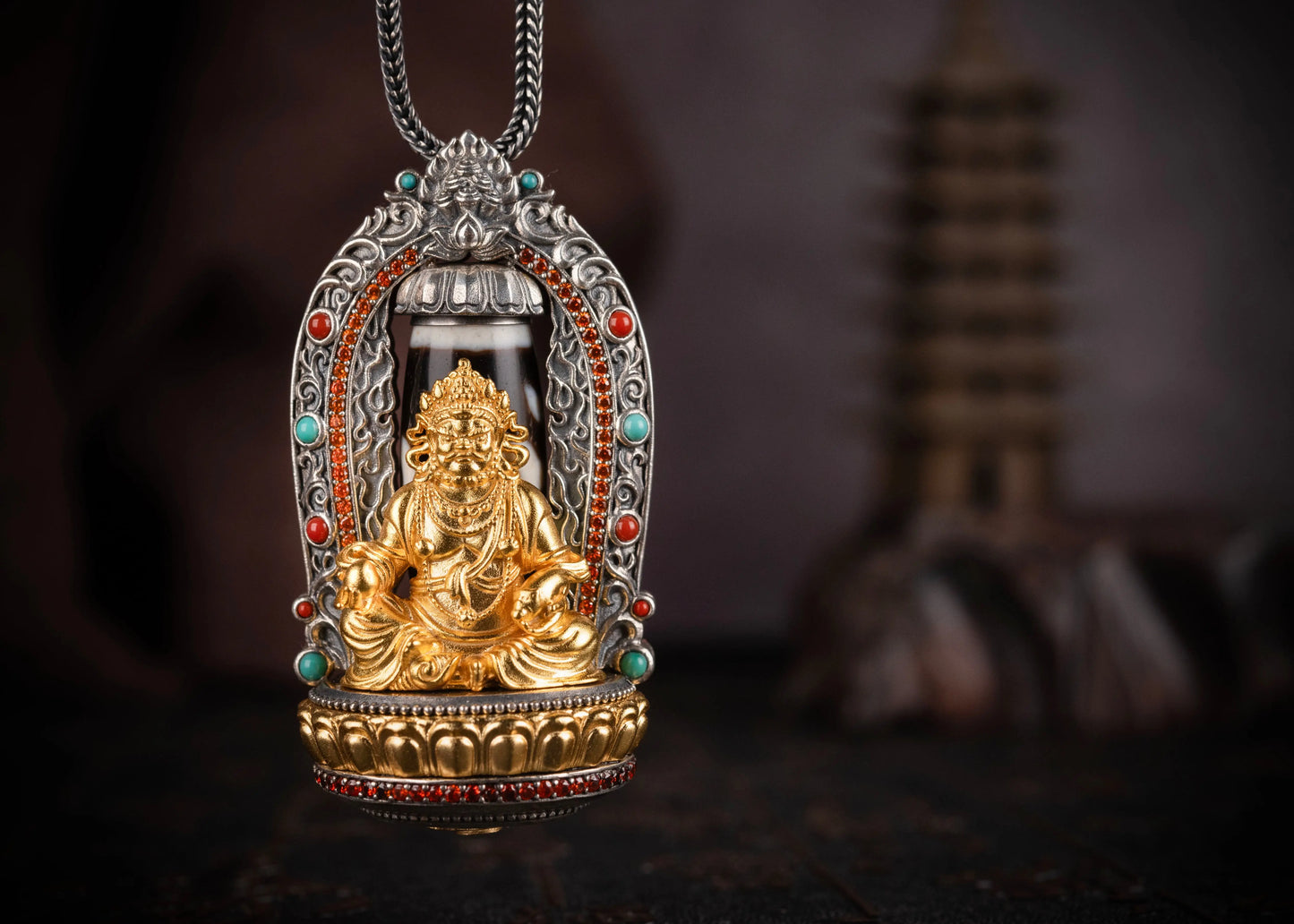 Buddha Trace Yellow Jambhala DZI Pendant Buddha Trace