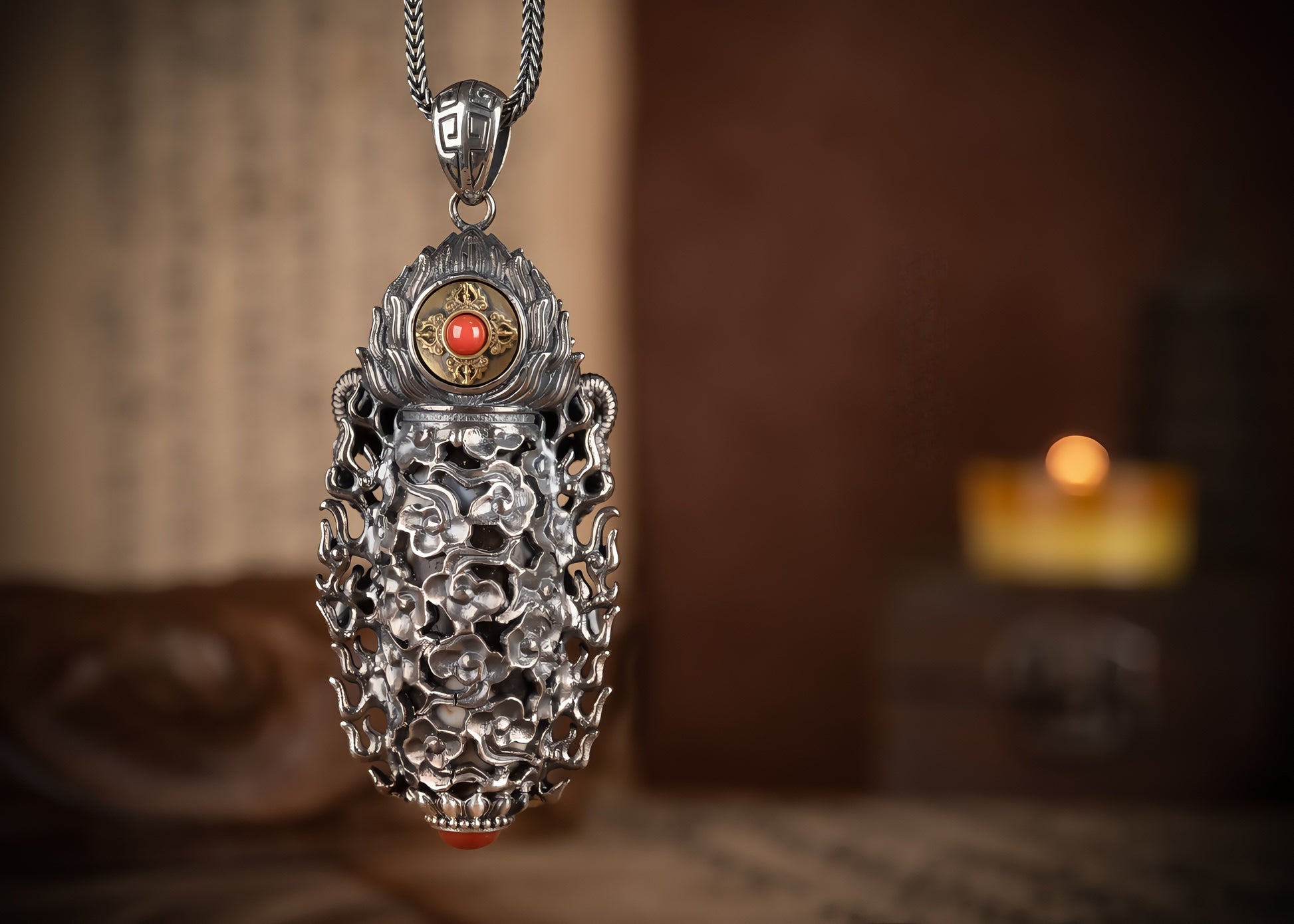 Buddha Trace roc black orchid DZI pendant Buddha Trace