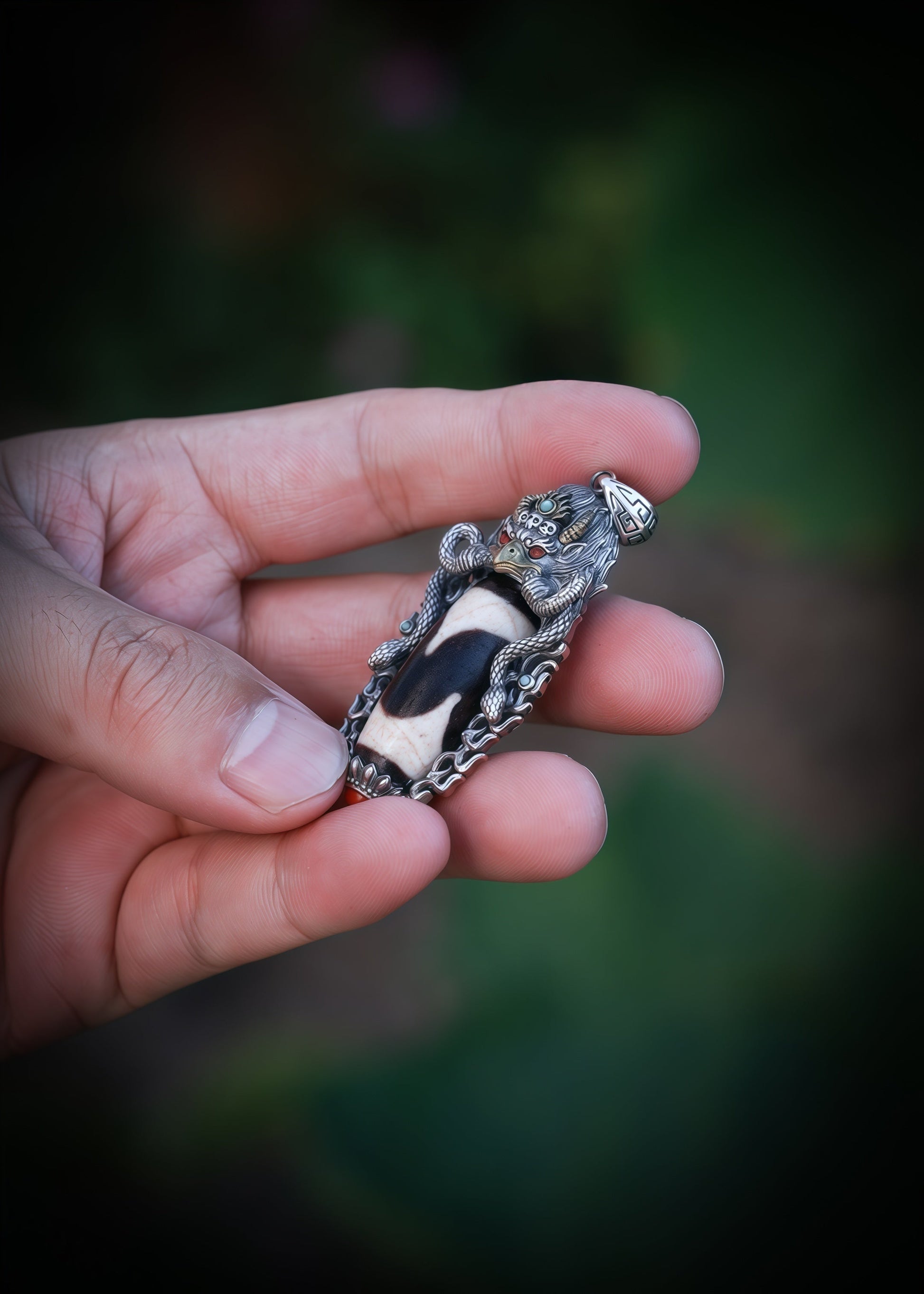 Buddha Trace roc black orchid DZI pendant Buddha Trace