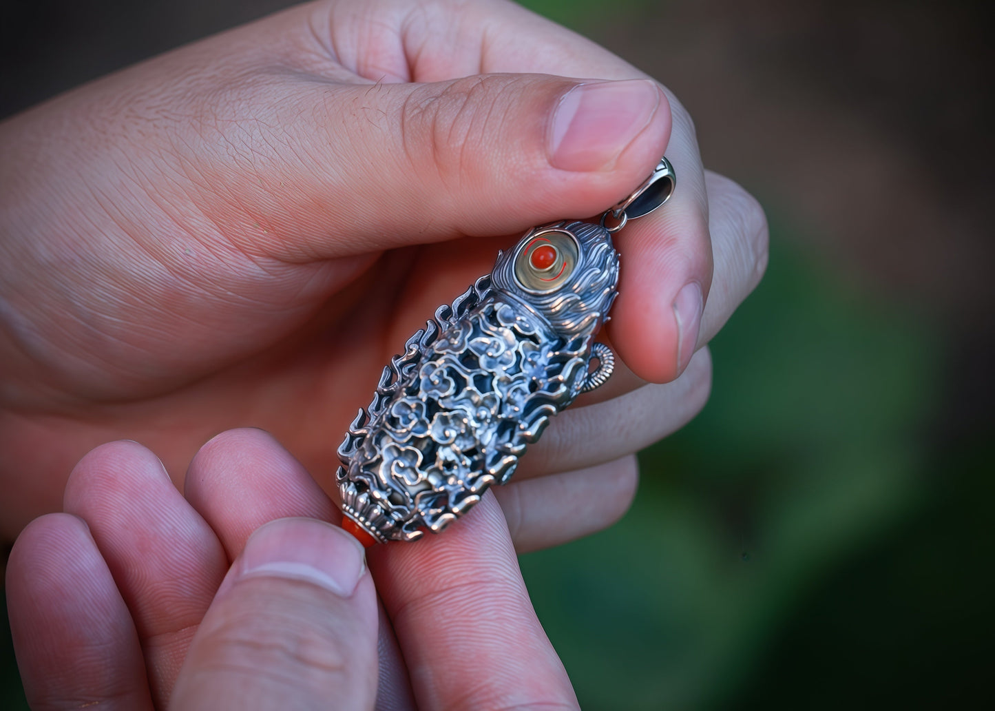 Buddha Trace roc black orchid DZI pendant Buddha Trace