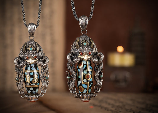 Buddha Trace roc black orchid blue DZI pendant Buddha Trace