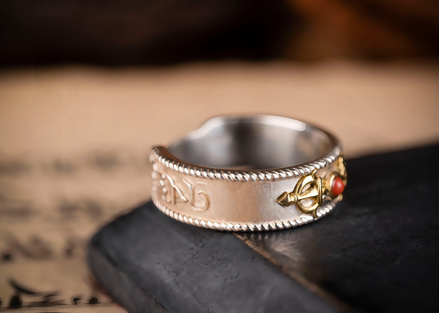 Buddha Trace Vajra Cross Ring Buddha Trace