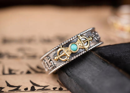 Buddha Trace Vajra Cross Ring Buddha Trace