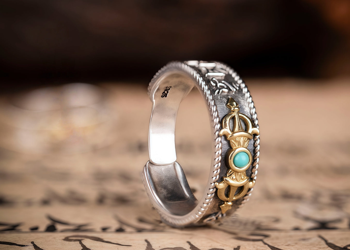 Buddha Trace Vajra Cross Ring Buddha Trace