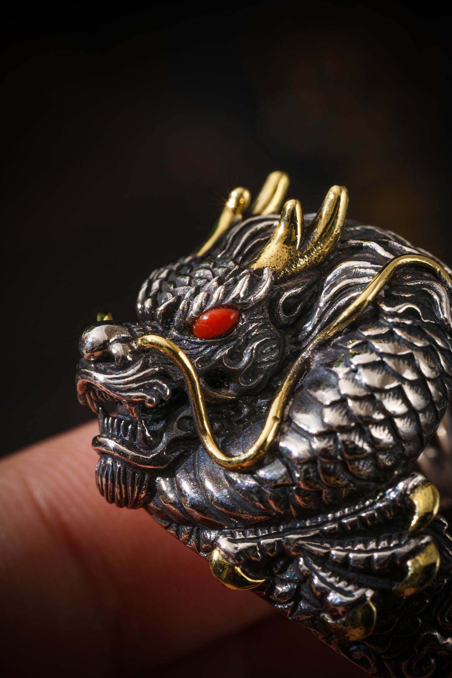 Buddha Trace Tibetan Auspicious Dragon Guardian Ring Buddha Trace