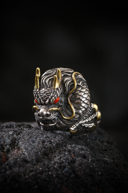 Buddha Trace Tibetan Auspicious Dragon Guardian Ring Buddha Trace