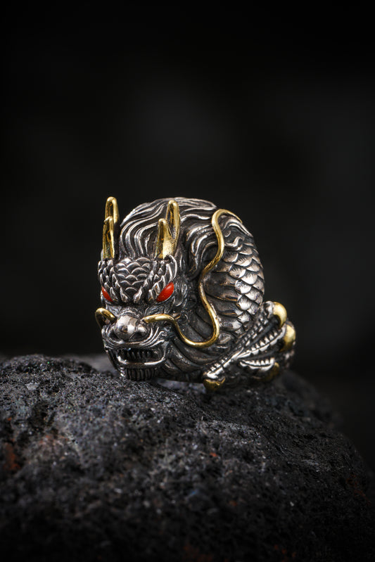 Buddha Trace Tibetan Auspicious Dragon Guardian Ring Buddha Trace