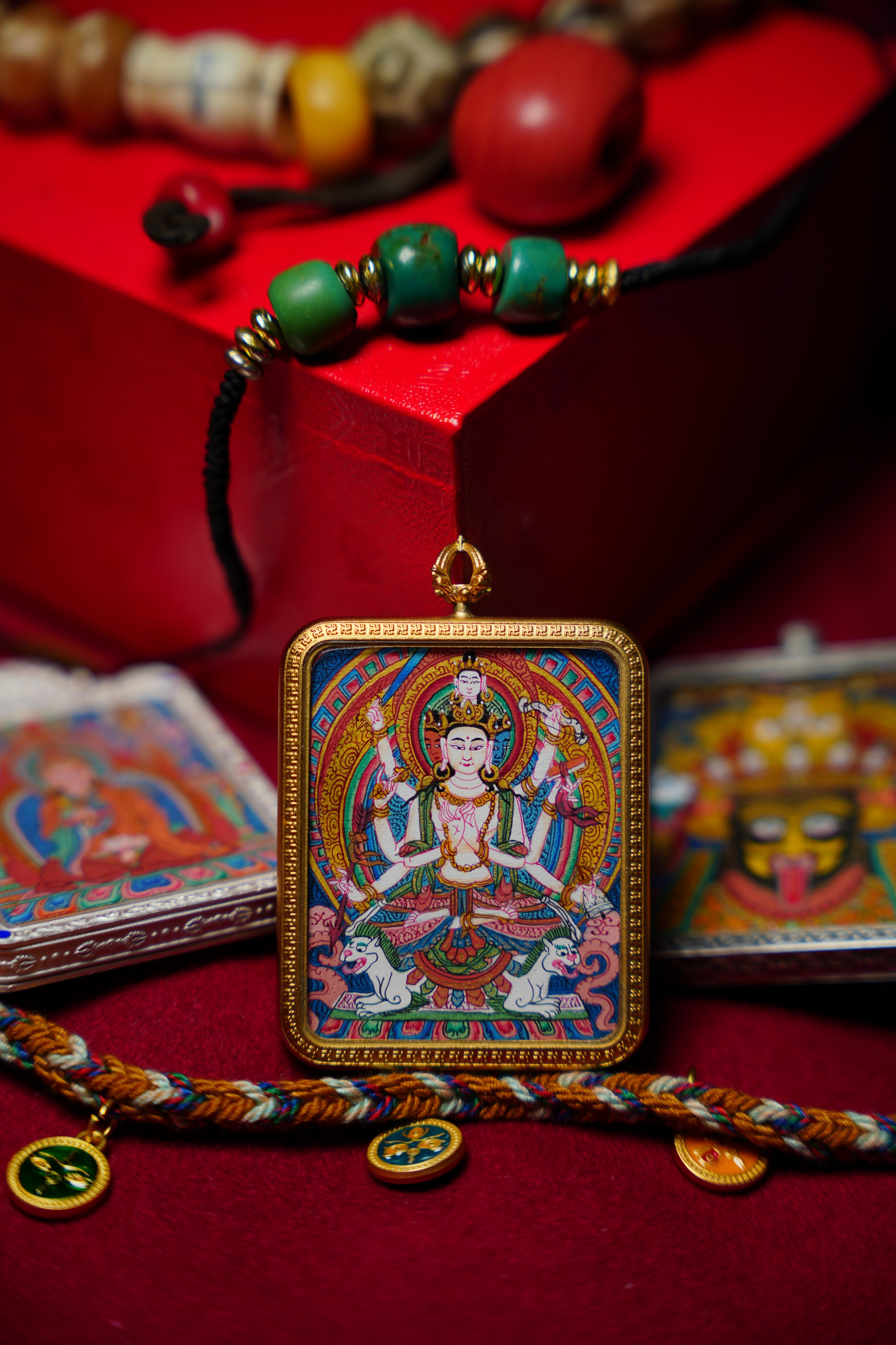 Buddha Trace Tibetan Eight-Armed Manjushri Thangka Buddha Trace