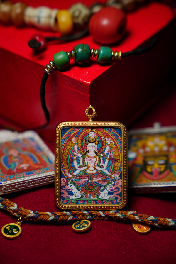 Buddha Trace Tibetan Eight-Armed Manjushri Thangka