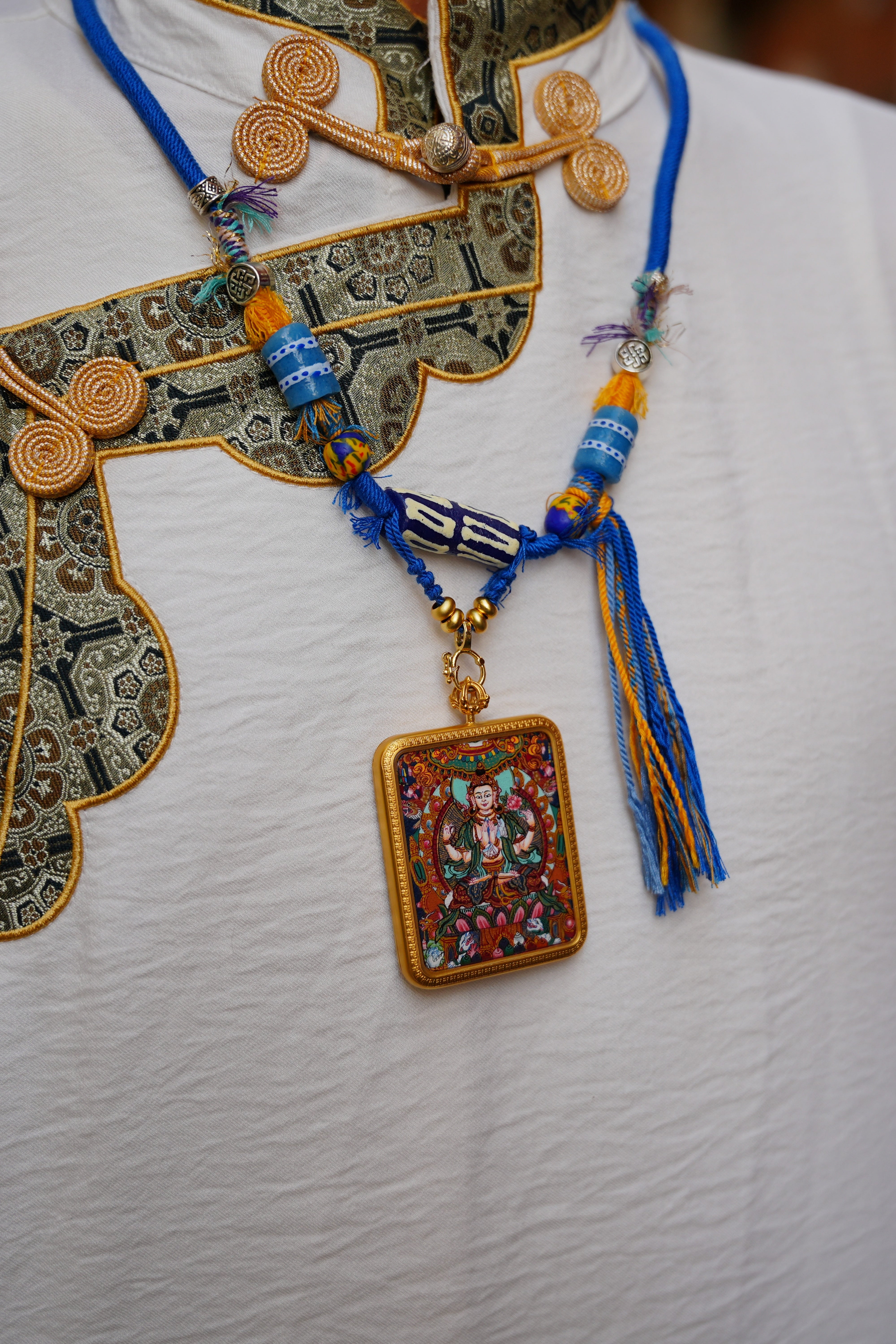 Buddha Trace Tibetan Four-Armed Guanyin Bodhisattva Thangka Buddha Trace