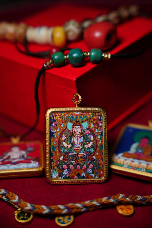 Buddha Trace Tibetan Four-Armed Guanyin Bodhisattva Thangka Buddha Trace
