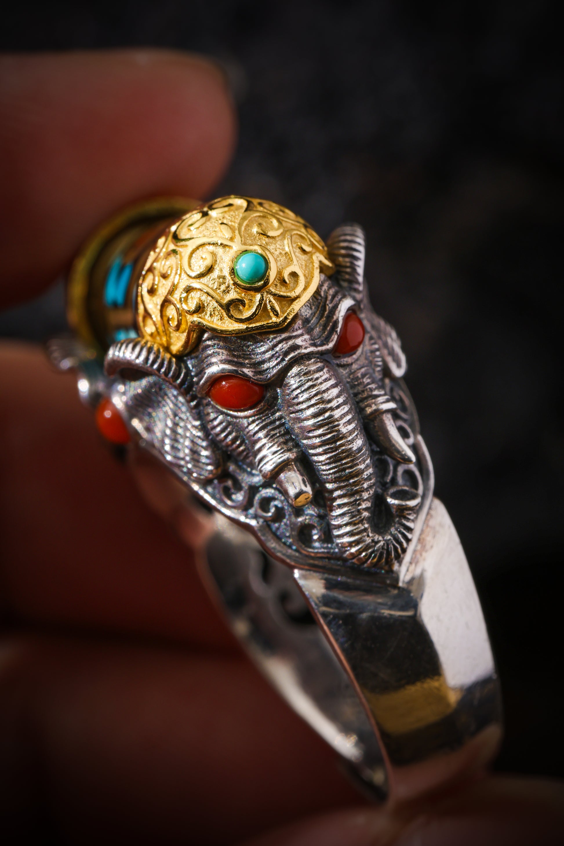 Buddha Trace Tibetan Ganesha Dzi Ring Buddha Trace