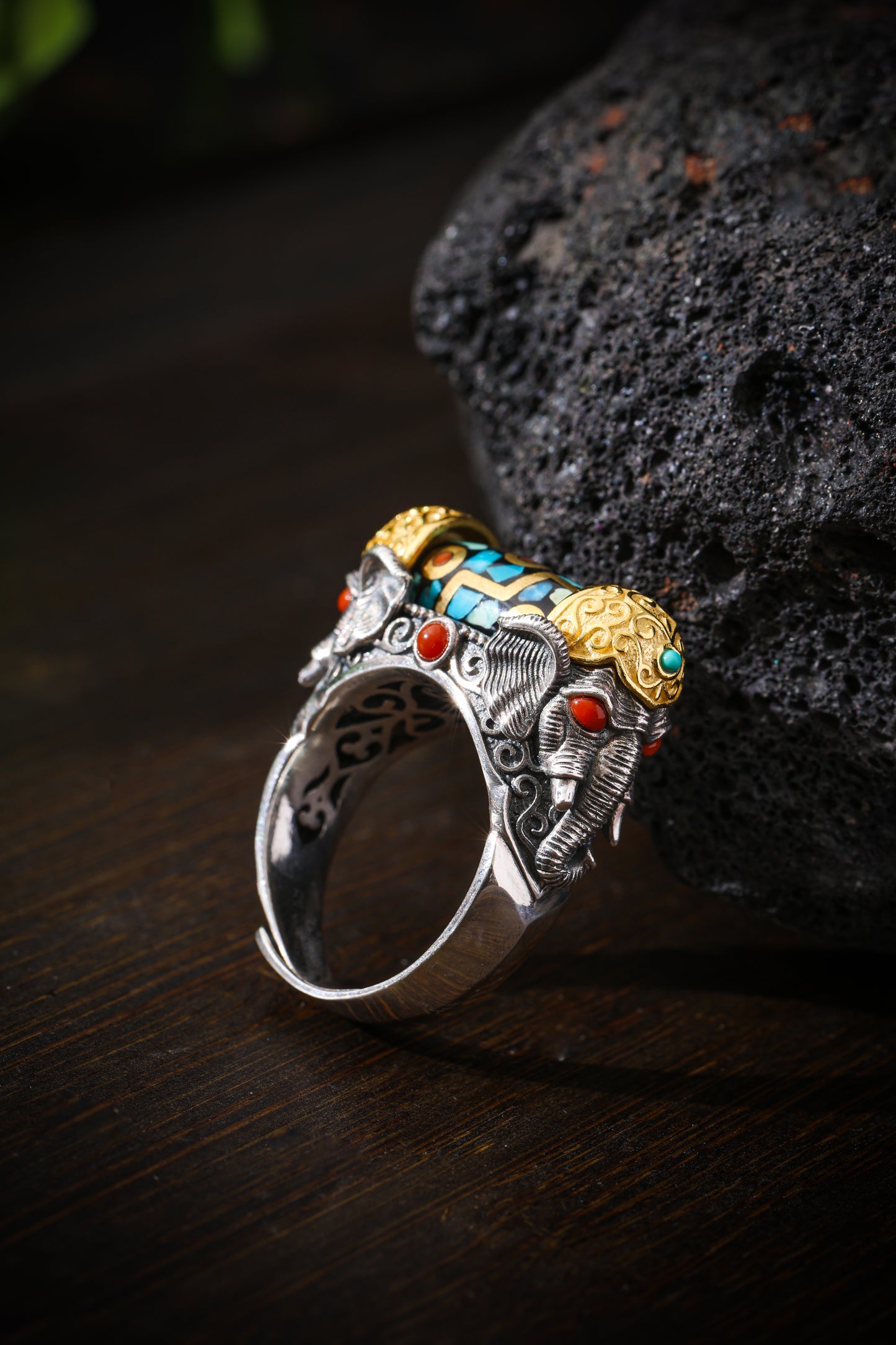 Buddha Trace Tibetan Ganesha Dzi Ring Buddha Trace