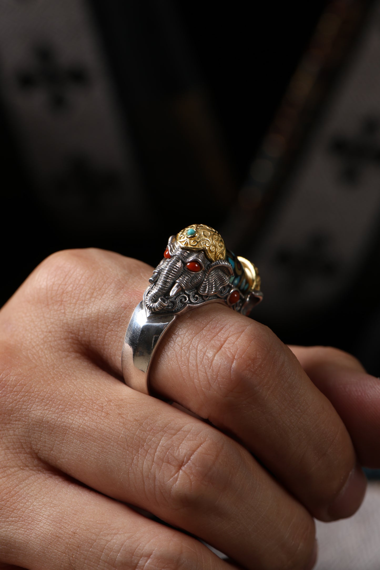 Buddha Trace Tibetan Ganesha Dzi Ring Buddha Trace