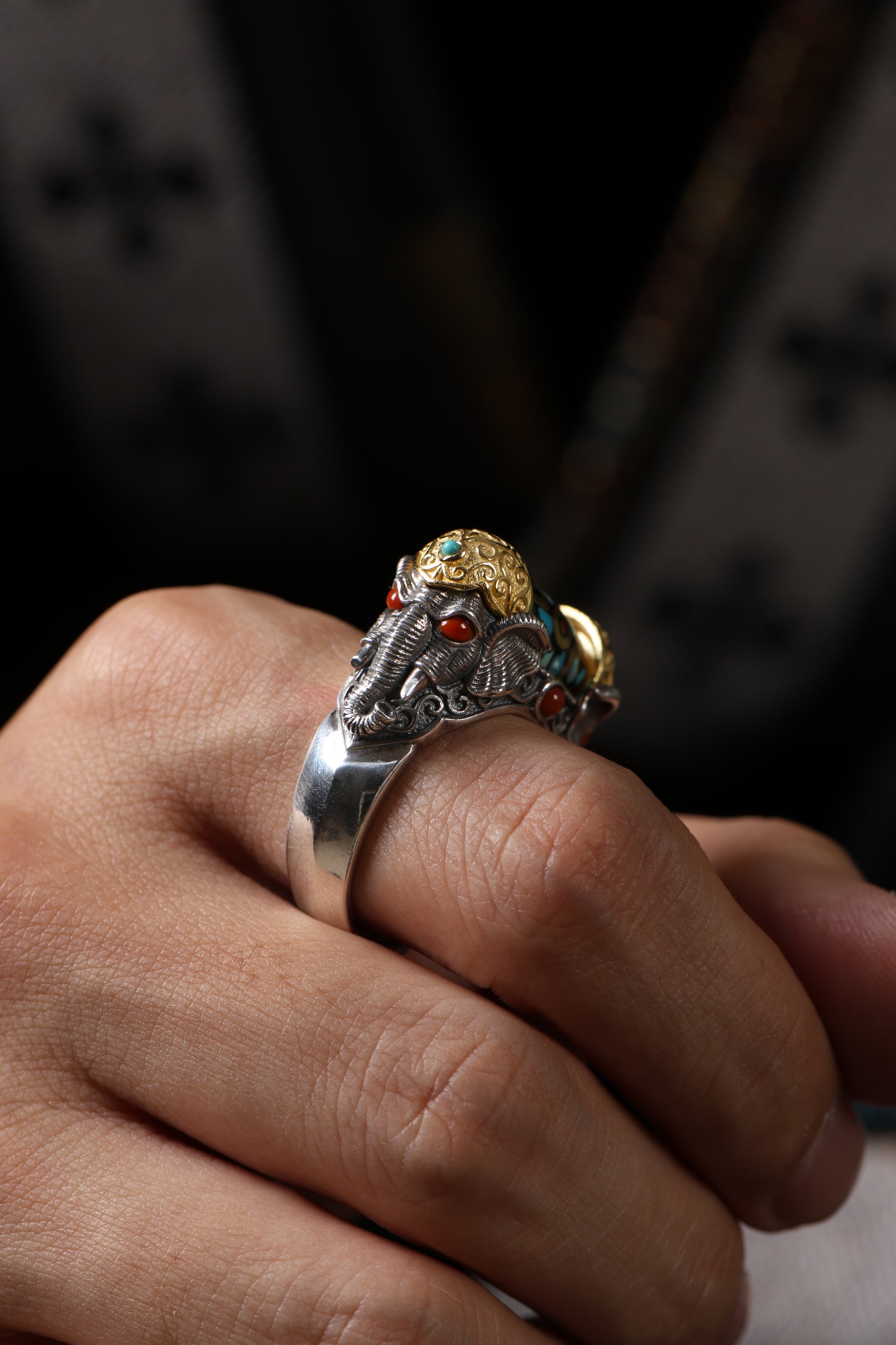 Buddha Trace Tibetan Ganesha Dzi Ring Buddha Trace