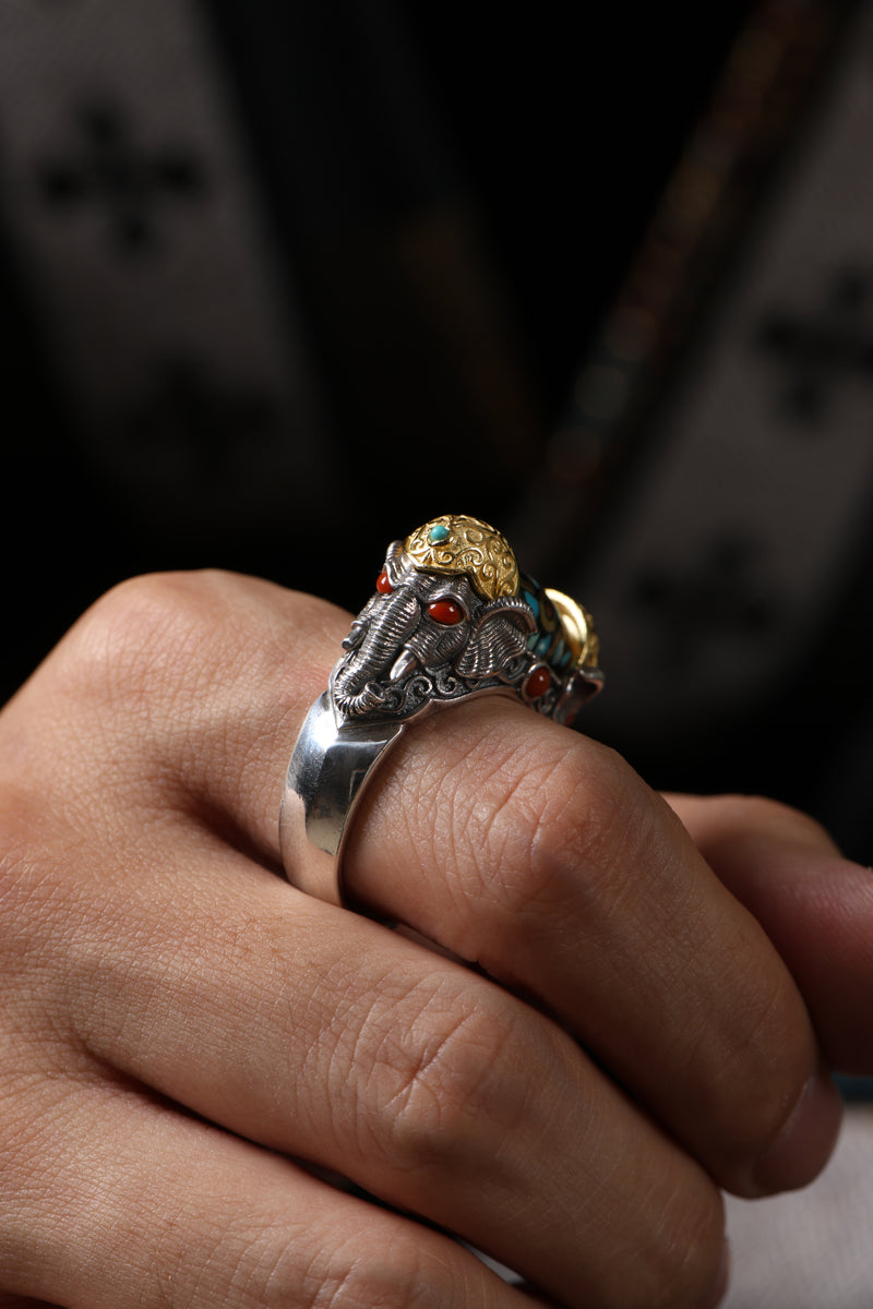 Buddha Trace Tibetan Ganesha Dzi Ring Buddha Trace
