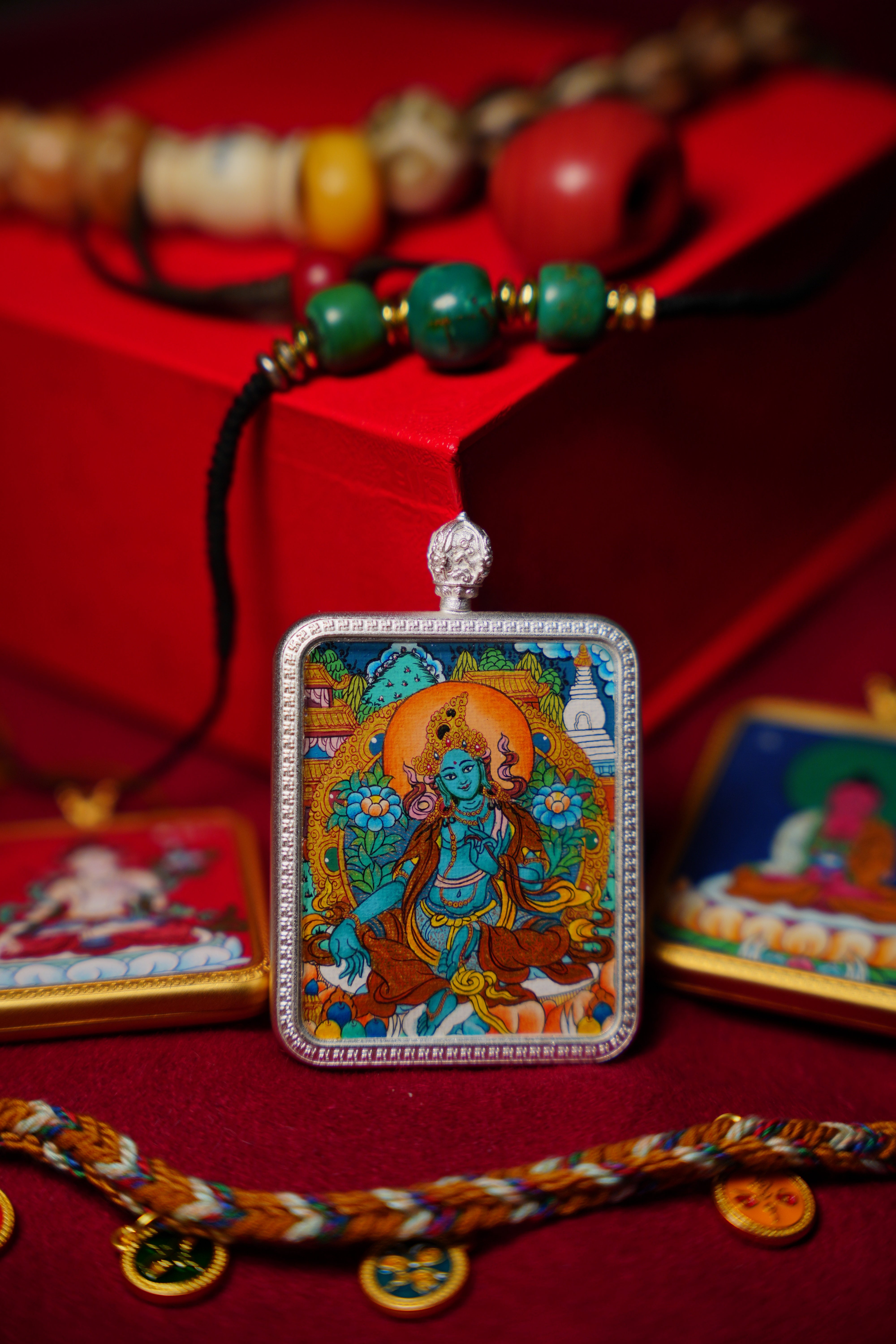 Buddha Trace Tibetan Green Tara white Thangka Buddha Trace