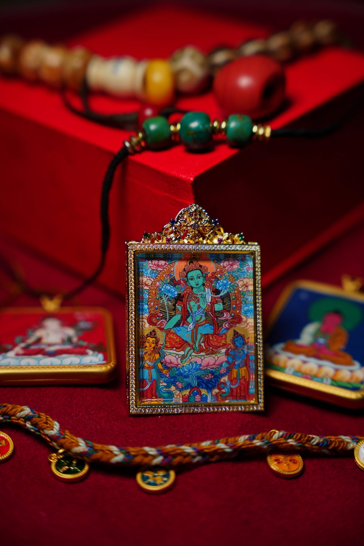 Buddha Trace Tibetan gold Green Tara Thangka Buddha Trace