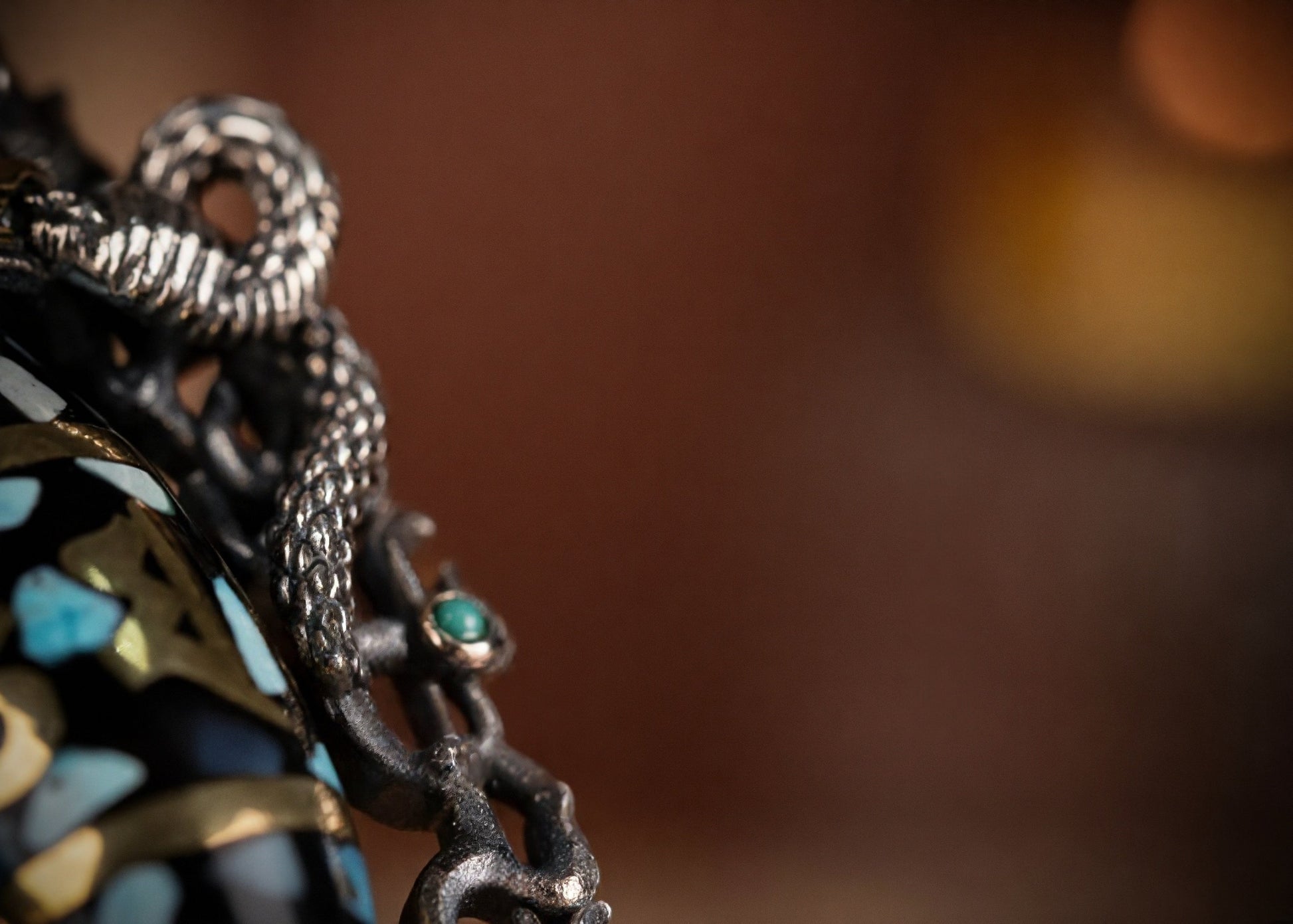 Buddha Trace roc black orchid blue DZI pendant Buddha Trace