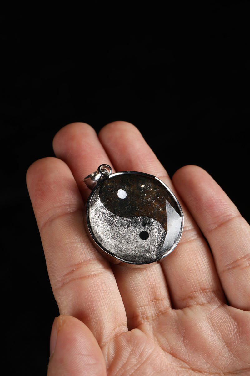 Meteoritic Iron & Stone Meteorite Tai Chi Pendant Buddha Trace