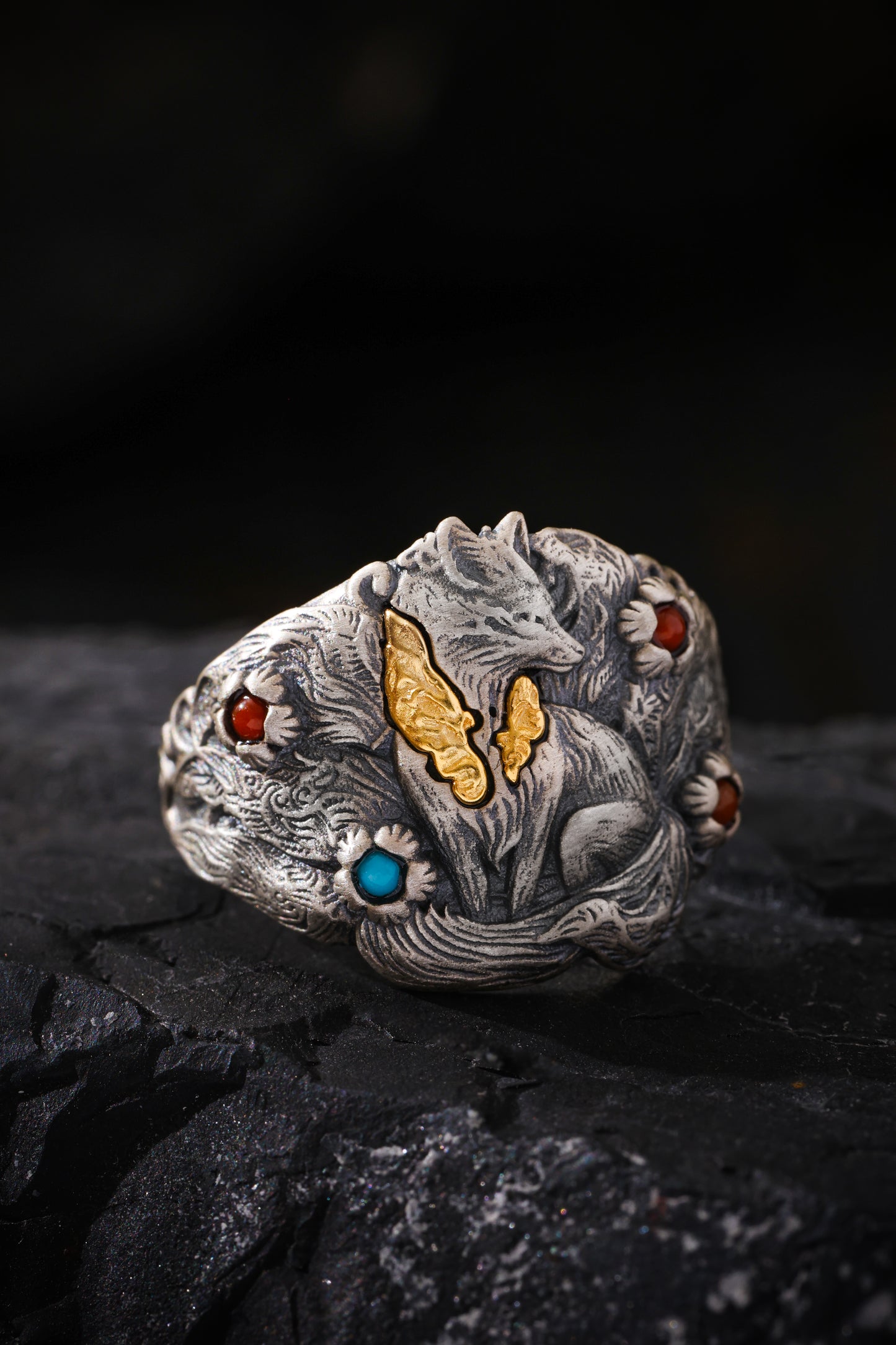 Buddha Trace Tibetan Nine-Tailed Fox Guardian Ring Buddha Trace
