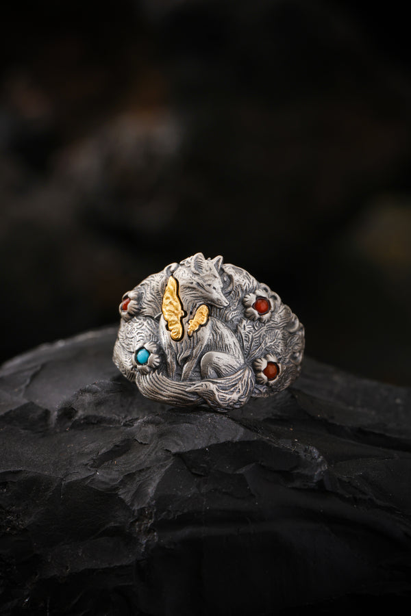 Buddha Trace Tibetan Nine-Tailed Fox Guardian Ring