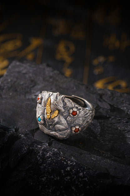 Buddha Trace Tibetan Nine-Tailed Fox Guardian Ring Buddha Trace