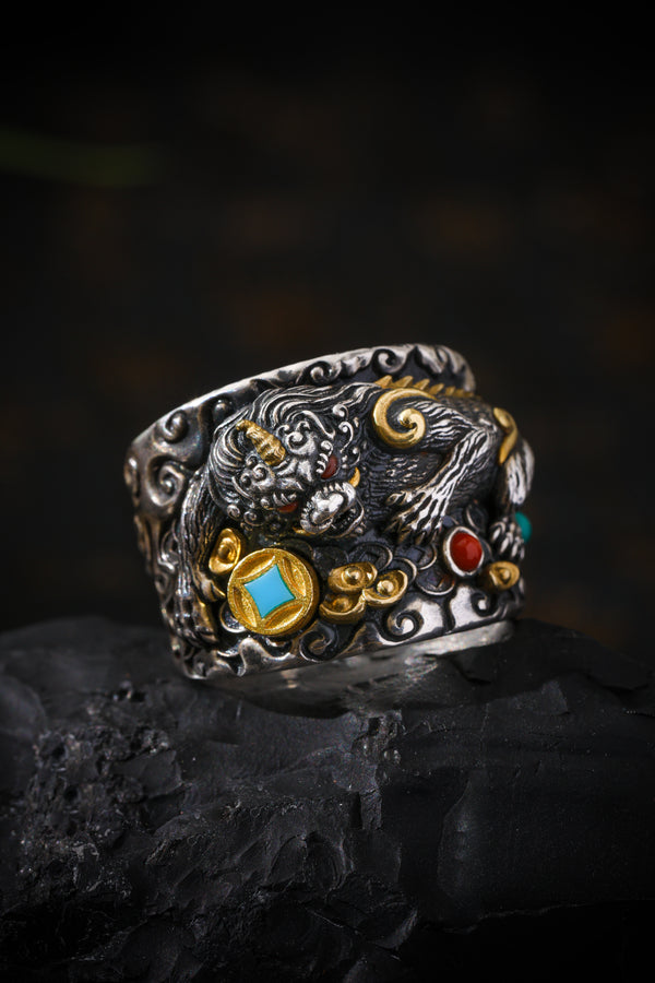 Buddha Trace Tibetan Pixiu Treasure Guardian Ring