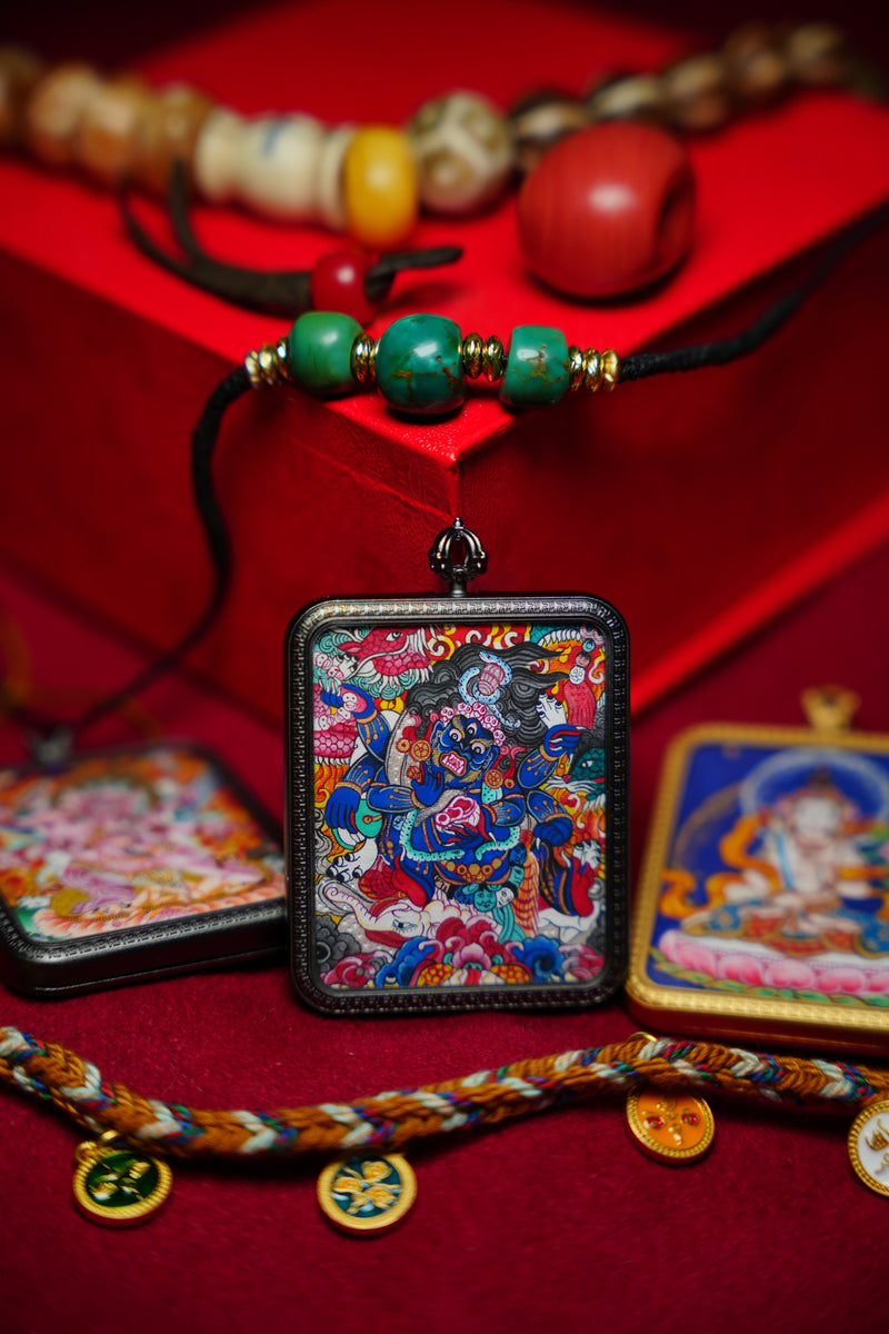 Buddha Trace Tibetan Six-Armed Mahakala colorful Thangka Buddha Trace