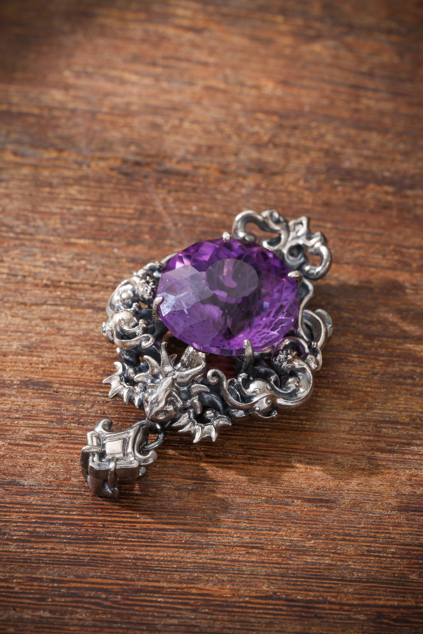 Buddha Trace Sterling Silver Amethyst Dragon Pendant Buddha Trace