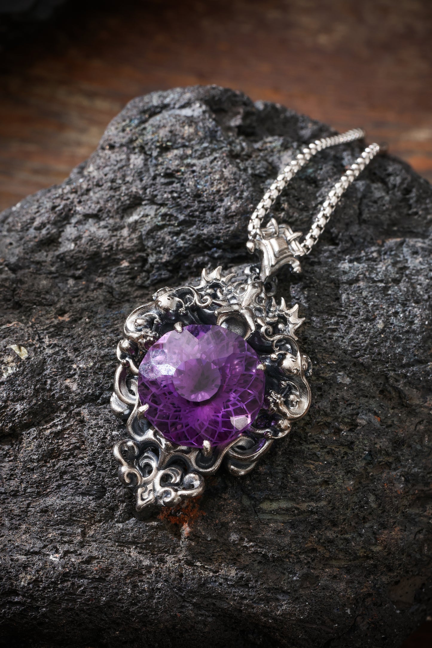 Buddha Trace Sterling Silver Amethyst Dragon Pendant Buddha Trace