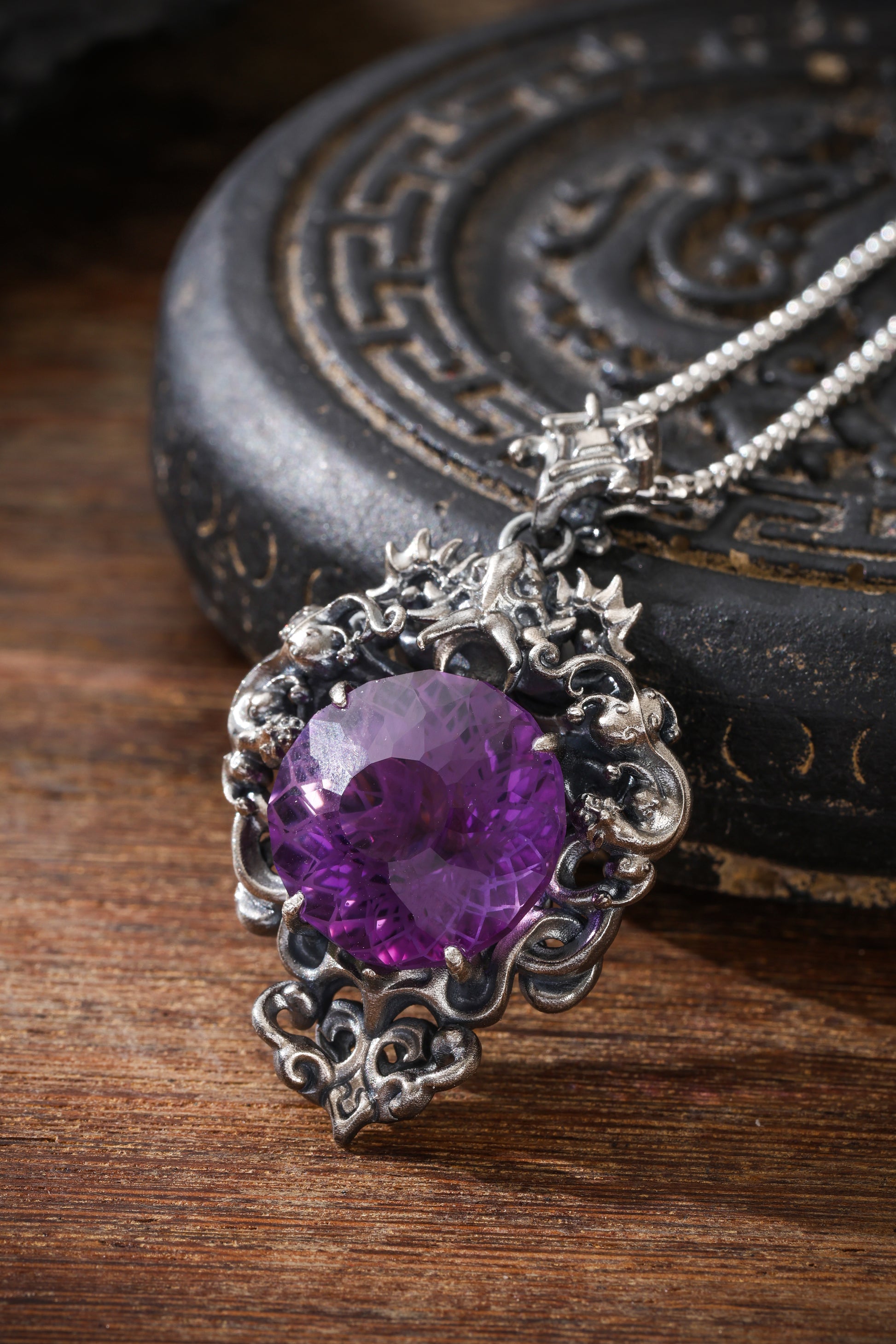 Buddha Trace Sterling Silver Amethyst Dragon Pendant Buddha Trace