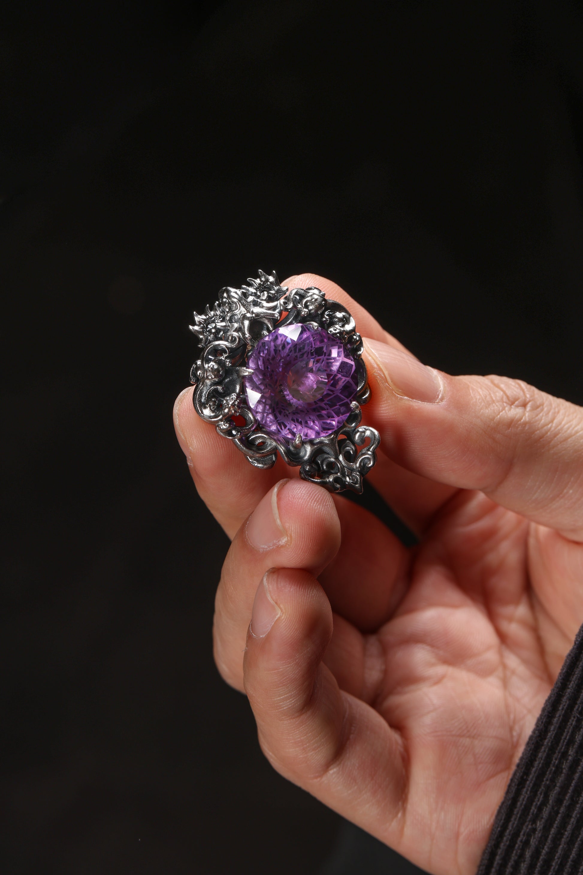 Buddha Trace Sterling Silver Amethyst Dragon Pendant Buddha Trace