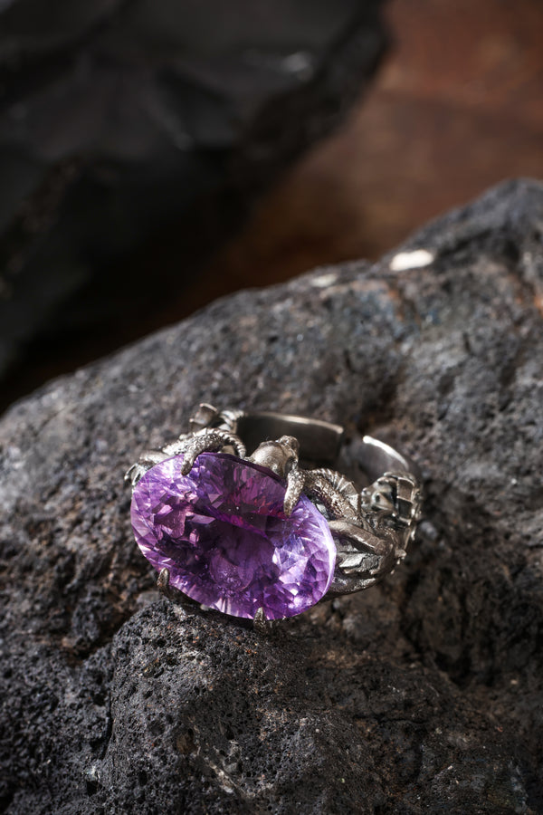 Amethyst Witch Sterling Silver Statement Ring