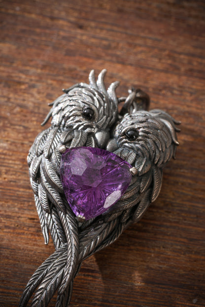 Sterling Silver Lovebirds Amethyst Pendant Buddha Trace