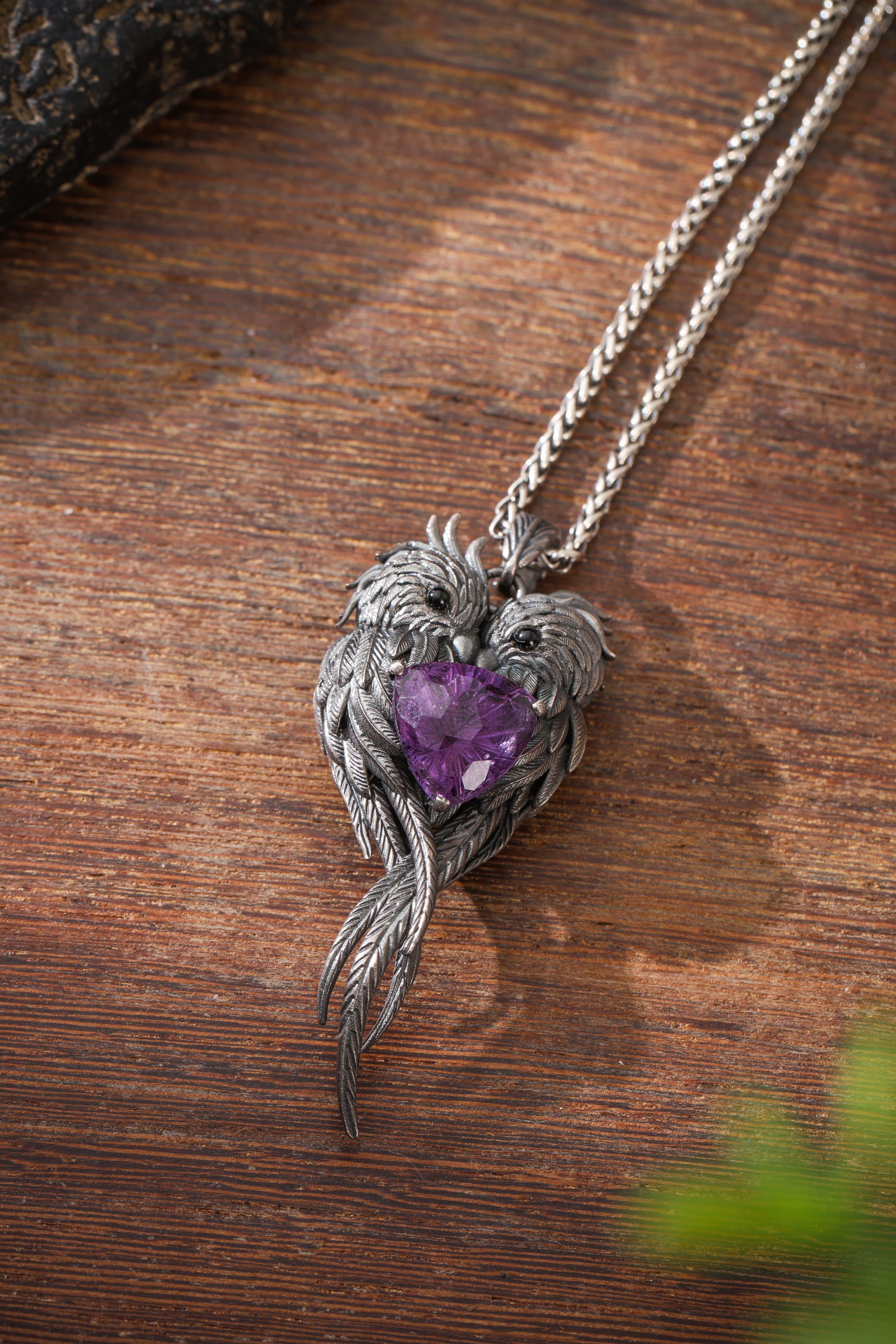 Sterling Silver Lovebirds Amethyst Pendant Buddha Trace