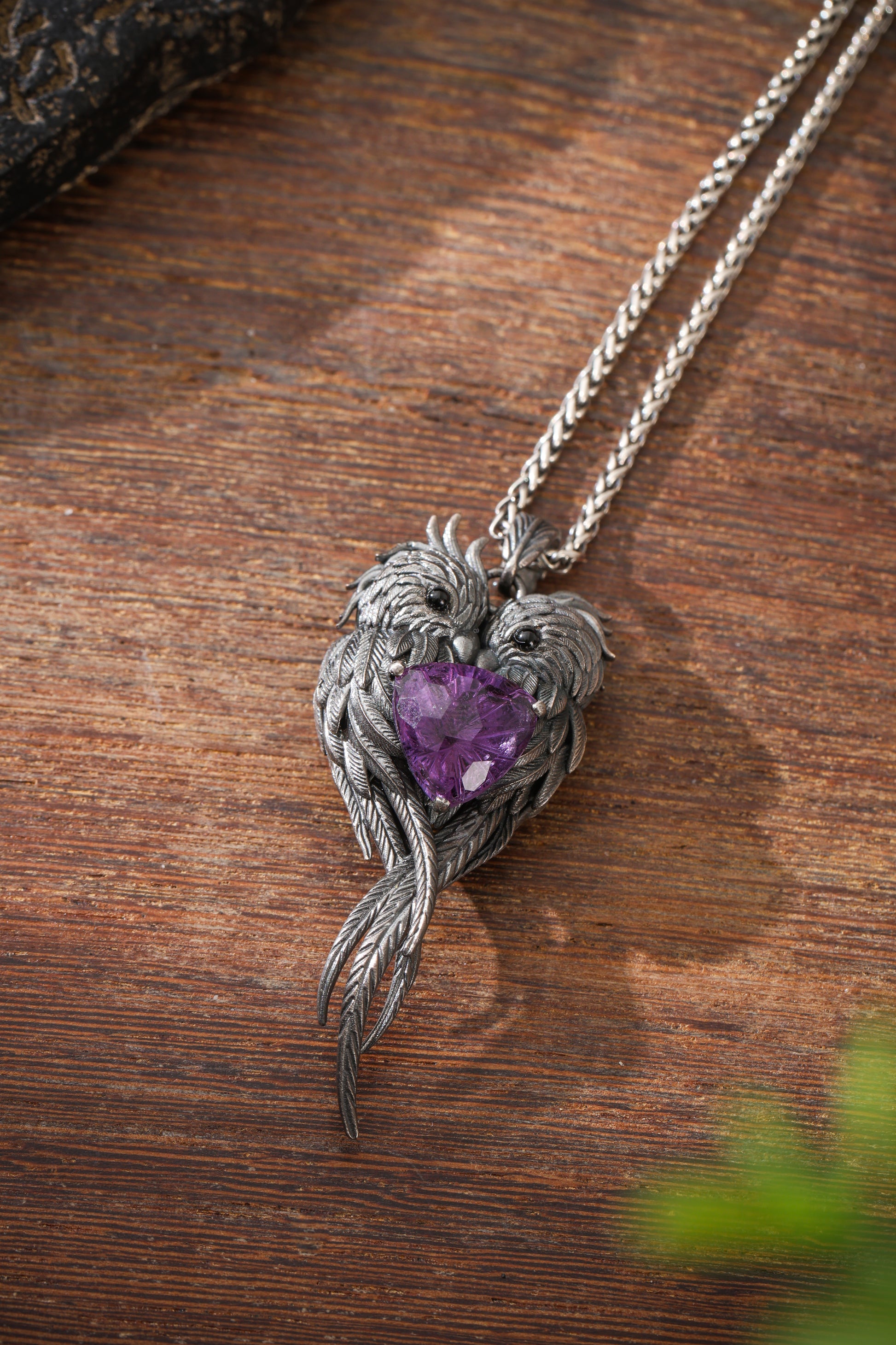 Sterling Silver Lovebirds Amethyst Pendant Buddha Trace