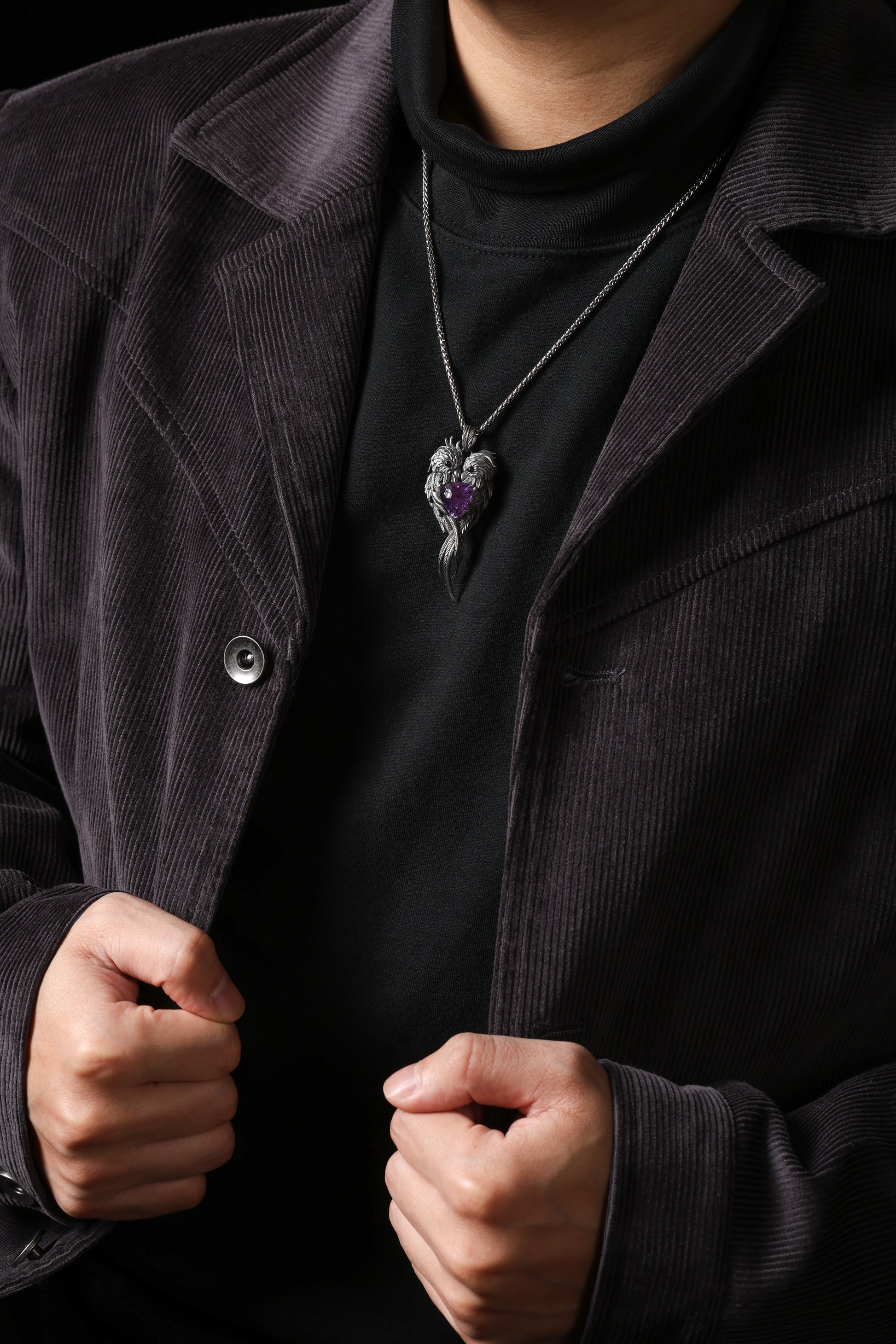 Sterling Silver Lovebirds Amethyst Pendant Buddha Trace