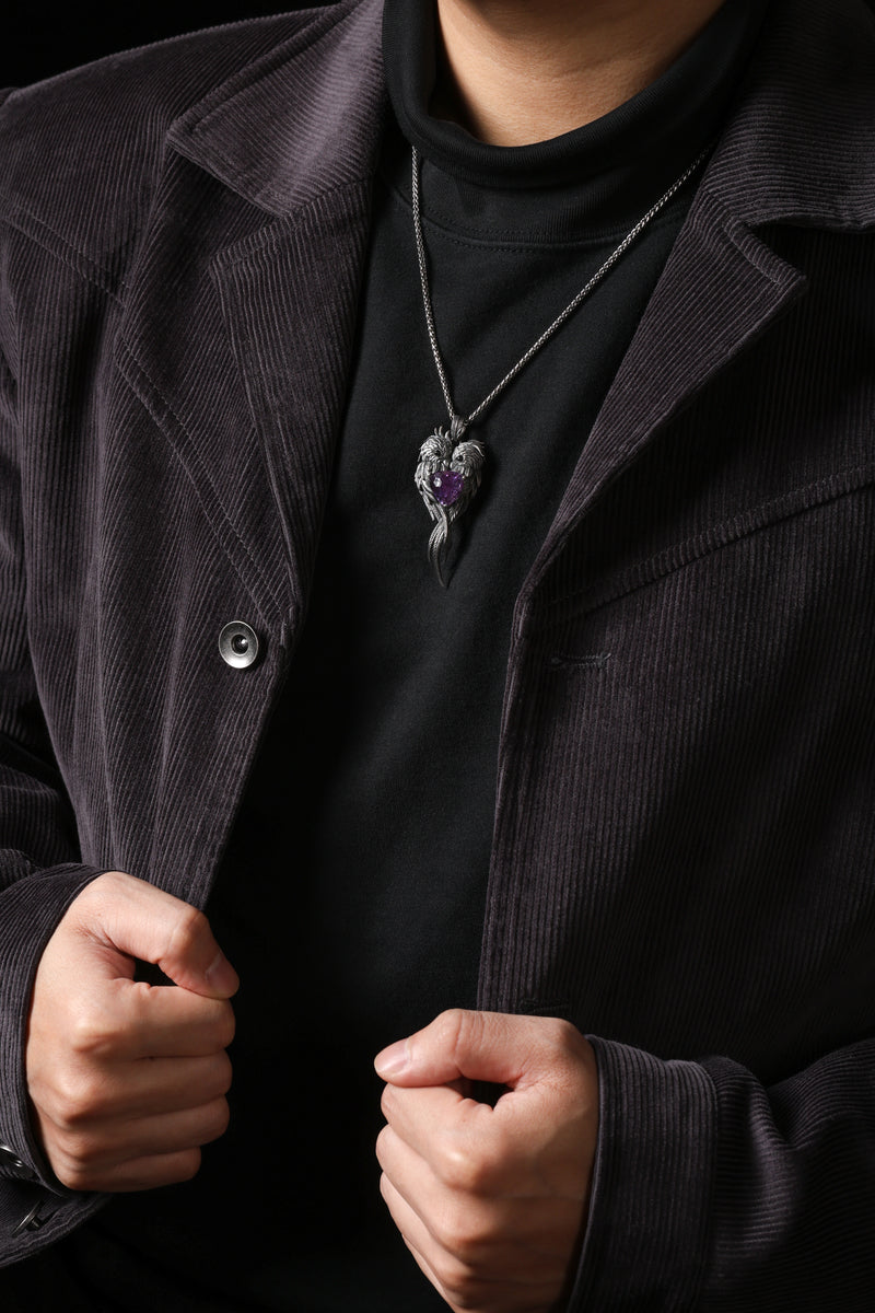 Sterling Silver Lovebirds Amethyst Pendant Buddha Trace