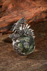 Sterling Silver Natural Crystal Geode Pendant with Flying Dragon Buddha Trace