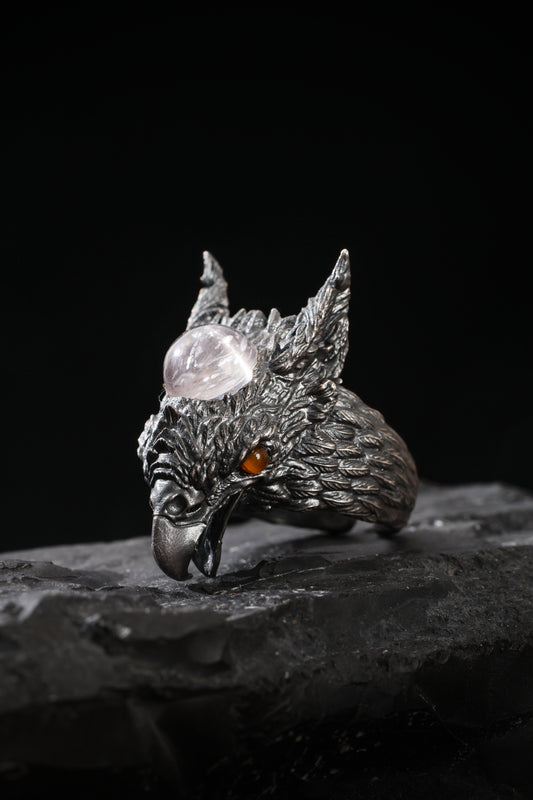 Sterling Silver Quartz Roc Ring Buddha Trace