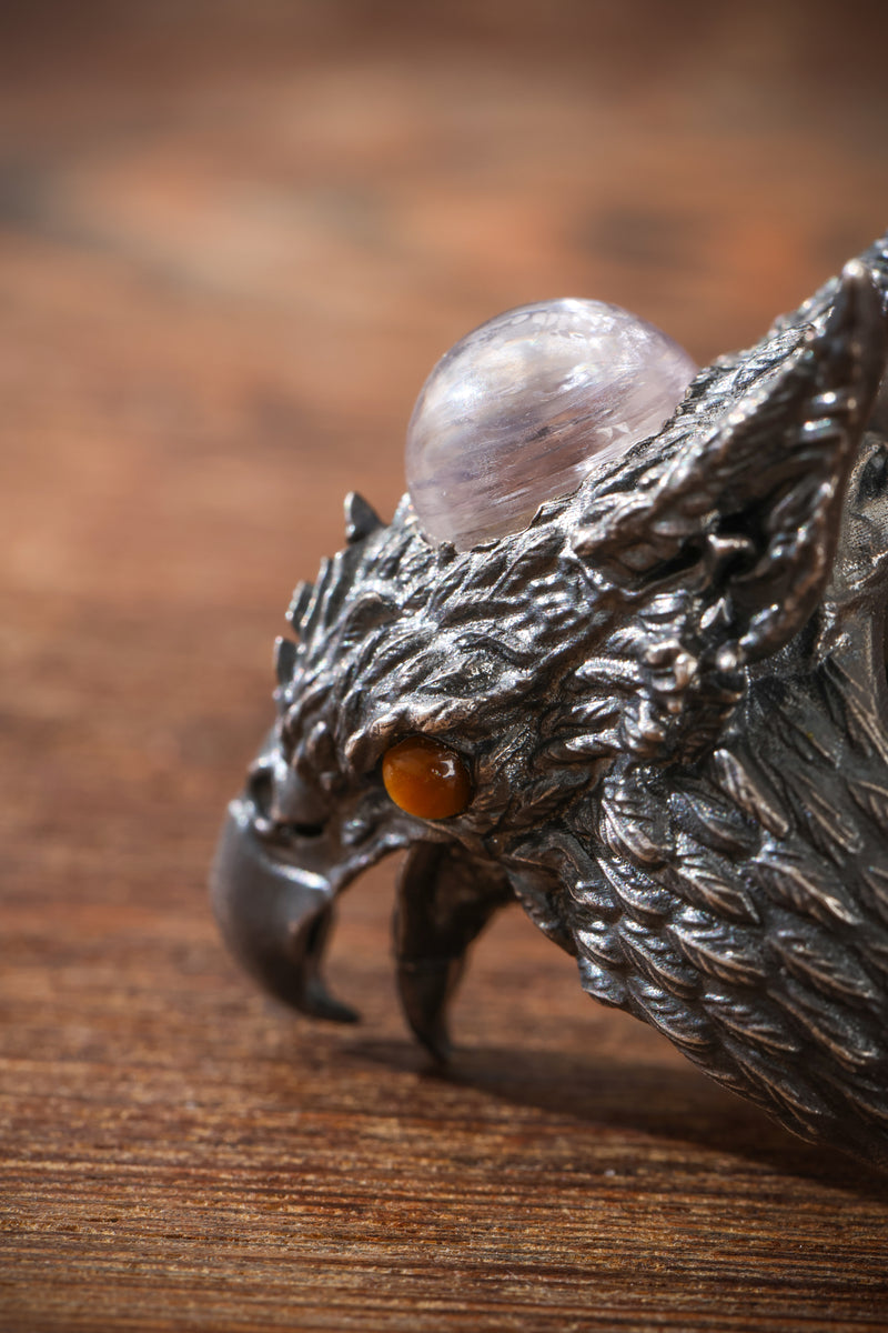 Sterling Silver Quartz Roc Ring Buddha Trace
