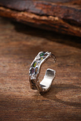 Sterling Silver Ring with Concave Stone Setting and Enamel Design Buddha Trace