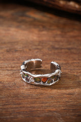 Sterling Silver Ring with Concave Stone Setting and Enamel Design Buddha Trace