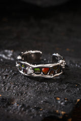 Sterling Silver Ring with Concave Stone Setting and Enamel Design Buddha Trace